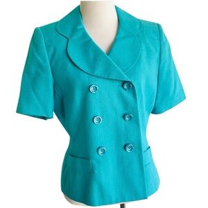 Vintage Blazer Morgan Miller Blue Green Teal Short Sleeve Suit Jacket 6P Summer